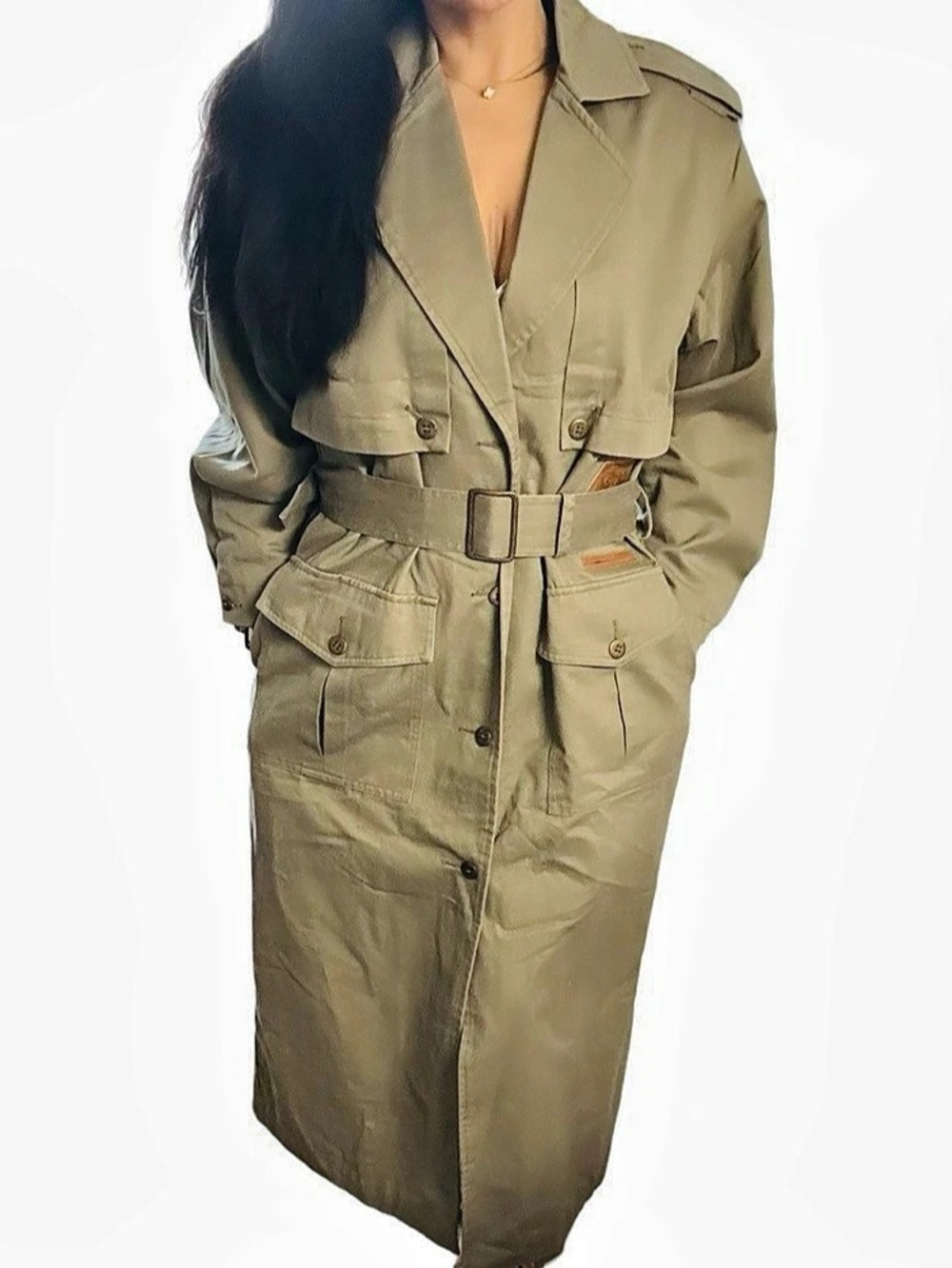 Together! vintage olive khaki trench coat size 10 petite